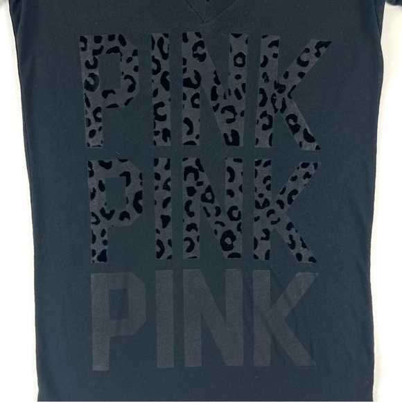 PINK Victoria’s Secret Black Velvet Cheetah Logo V-Neck Tee - Picture 5 of 7